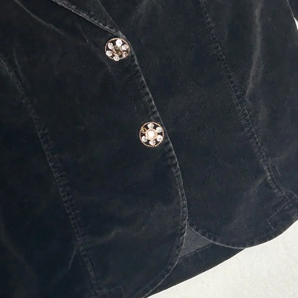 Vintage Y2K Velvet Blazer Women's Cropped WhimsiGoth Office Black Jacket Size M - Picture 4 of 9